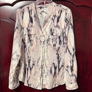 Calvin Klein Women's Cream, Blush & Black Animal-Print Button-Down Shirt